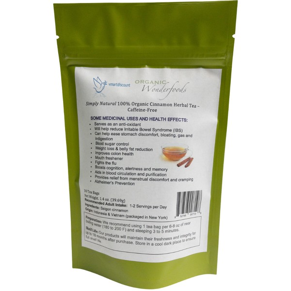 Organic Cinnamon Herbal Tea Te de Canela 30 Tea Bags Caffeine Free 100% Natural