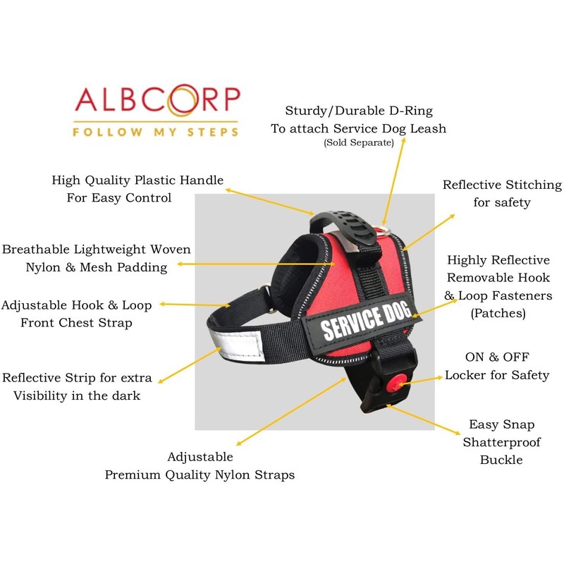 ALBCORP Reflective Service Dog Vest / Harness, Woven Polyester &