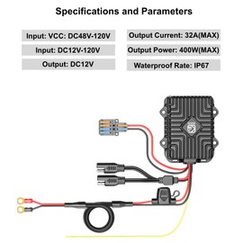 Kewig 48V-120V to 12V Voltage Converter 400W 32A Regulator Step Down 12VDC Waterproof DC Convert Regulator Power Supply Buck Transformer Module for Motorcycle Golf Cart Scooters