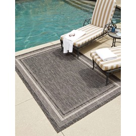 Unique Loom Outdoor Border Collection Area Rug - Soft Border (2' x 3' 1" Rectangle, Black/ Ivory)