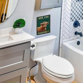 Bathroom Highland Cow Wall Decor Funny Metal Sign Are You Pooping Vintage Farmhouse Decor Retro Sign for Washroom Decorations (8x12In)