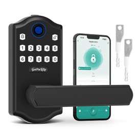 Smart Fingerprint Door Lock with APP Control, Keyless Entry Biometric Door Lever, Electronic Interior Door Handle with KeyPad, 4-in-1 Unlock Methods for Home Security,Black