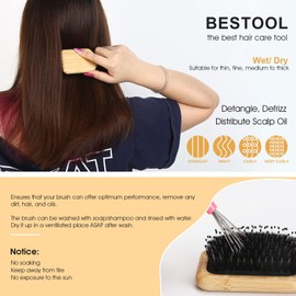 Hair Brush, BESTOOL Small Travel Hair Brush for Women, Men or Children, Boar Bristles Hair Brush for Detangling, Defreezing, Spreading Oil, All Wet or Dry Hair