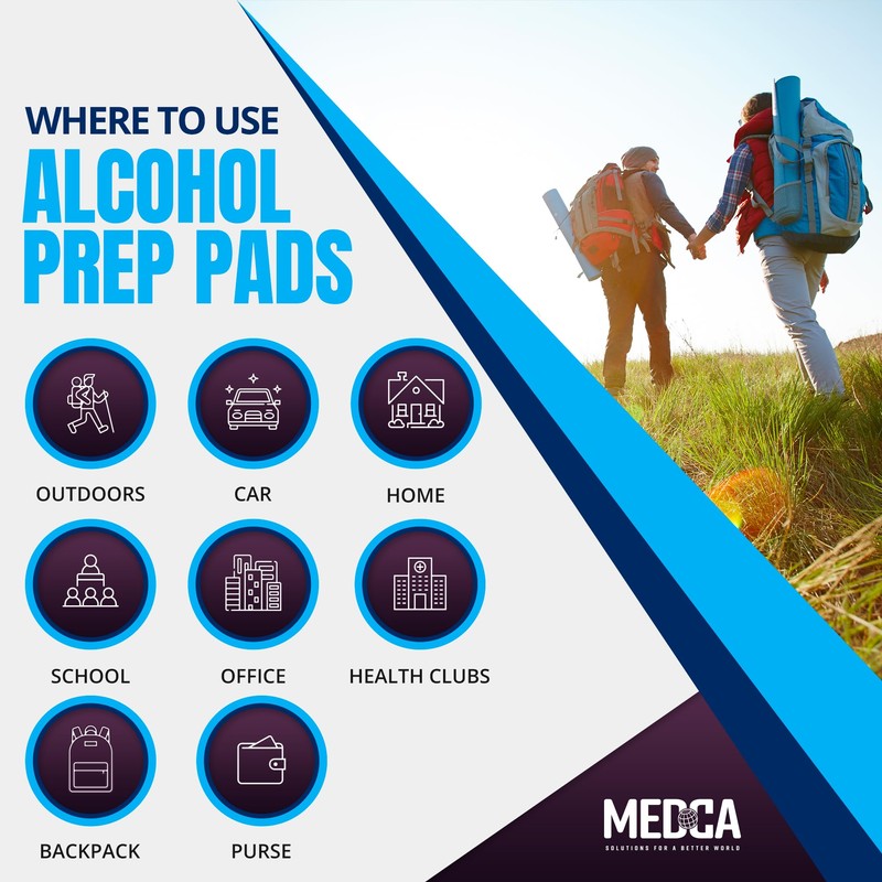 MEDca Alcohol Prep Pads, Sterile, Medium, 2-Ply Pack of 500