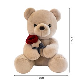 Cuddly Soft Teddy Bear Large 25 cm with Rose, Teddy Bear Small Brown Bear Cute Stuffed Toy Teddy Bear Plush Toy Cuddly Toy Decorative Room Cushion Stuffed Toy Teddy Cuddly Toy