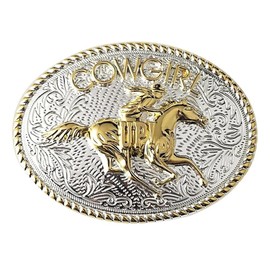 Fomissky-sisa Hebilla de Cinturón para Mujeres y Niñas, Western Riding Horse Gold Silver Belt Hebilla L, Cowgirl Up Horse, Promedio