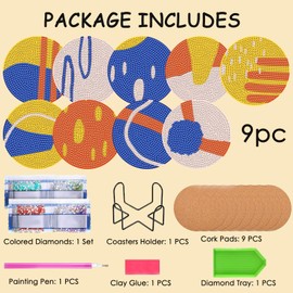 TDOOW Diamond Art Coasters Kits, 5d Diamond Painting Coasters DIY Crafts Kits for Adults Diamond Dot Coaster Set of 9