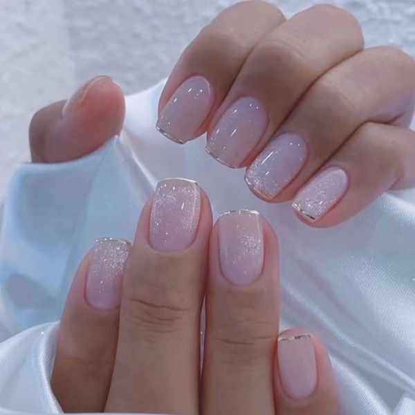 24 Pcs Pink Purple Cat Eye Press on Nails with