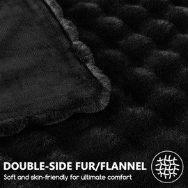 L'AGRATY Faux Rabbit Fur Blanket: 50" x 60" Luxury Soft Fluffy Thick Fur Throw Blanket for Couch Bed Sofa - Cozy Plush Bubble Blankets for Winter: Warm Flannel Fleece Decorative Blanket(Black)
