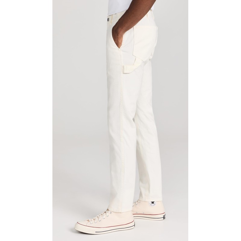 Theory Men's Zaine Carpenter Canvas Straight Pants, Ivory, White, 32