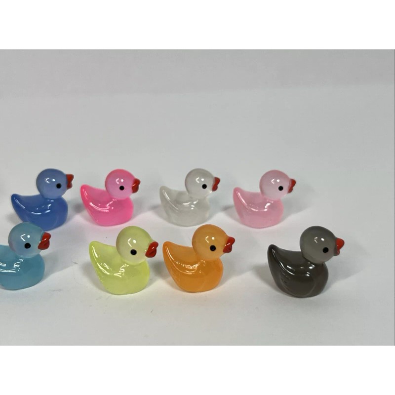 Unbranded Tiny Iridescent GITD Resin Duck Figure 2cm Set of