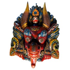 QT S Carved Wood CHEPPU Protective Deity Tibetan Nepal Buddhist Antique CHEPPU Eating Snakes NAGA - Wall Hanging Wooden MASK Artwork of World Heritage, Nepal