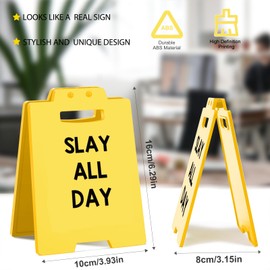 SLAY ALL DAY Funny Desk Sign – Cute Yellow Acrylic Decor for Office, Vanity, Dorm or Room – Motivational Gift for Women, Friends, Coworkers, Girls, or Boss – Girl Boss Desk Accessory