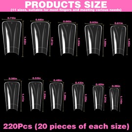 220Pcs Duck Nail Tips, Duck Nails Clear Nail Tips Duck Tips for Acrylic Nails Professional, Long Duck Nail Tips Press on Wide False Nails with Bag, Half Cover Nail Tips for Nail Salon DIY (11 Sizes)