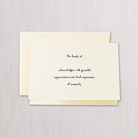 Crane & Co. Hand Engraved Ecru Sympathy Acknowledgement Note- Pack of 10 Cards