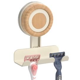 Cinola Razor Holder for Shower 1 Pack, Suction Cup Shaver Holder for Wall, Removable&Reusable Suction Cup Hooks for Bathroom, Damage-Free Suction Shower Hooks, Wall Mounted Razor Stand, Beige