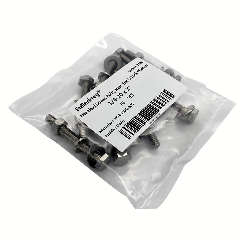 (10 Sets) 1/4-20x2 Stainless Steel Hex Head Screws Bolts, Nuts,