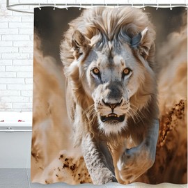 cromcu Lion Shower Curtain with 12 Hooks Waterproof Polyester Lion Decorative Bathroom Curtain Set for Bathroom Lion Décor 72"x72" Machine Washable
