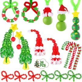 XIMISHOP 36 Sets Christmas Craft Beads for Kids Adults，Christmas Beaded Ornament Kit Xmas Craft Wreath Kit Tri-Shaped DIY Beads for Xmas Tree Hanging Decoration Holiday Party Supplies