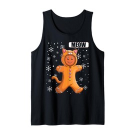 Christmas Gingerbread Man with Cute Cat Costume Tank Top