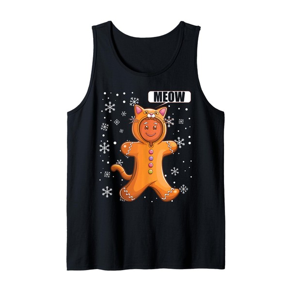Christmas Gingerbread Man with Cute Cat Costume Tank Top
