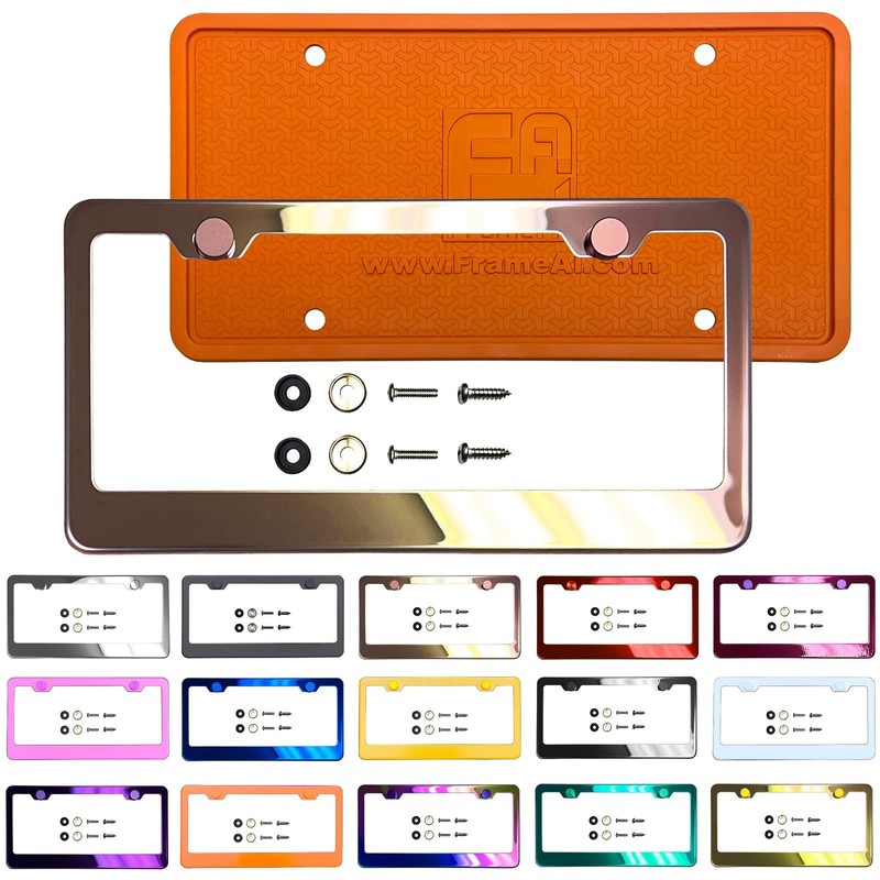 NAROWAN Silicone Back Guard License Plate Frame Rose Gold Mirror