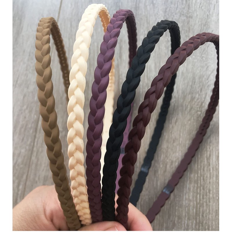 12pcs 6mm Thin Headbands for Girls Women Plastic Pigtail Sytle