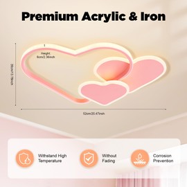 DDBESSIC Modern Pink Ceiling Light with Remote Control, LED Creative Hearts Stepless Dimming Ceiling Lamp, Kids Lamps for Bedrooms Girls Pink Lights for Bedroom, Living Rooms, Hotels