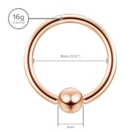 2pc Rose Gold 1.2mm 16g Ball Closure Ring Captive Bead Piercing Lip Tragus Septum Cartilage Navel Forward Helix Rook Nose Navel Bar Banana Conch - 8mm