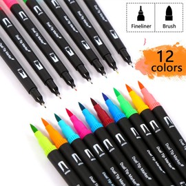Felt Tip Pens Thick and Thin 12 Colours Dual Brush Pen Set Brush Pens for Bullet Journal, Colouring Books, Hand Lettering, Manga Calligraphy Pens for Felt Pens Children and Adults