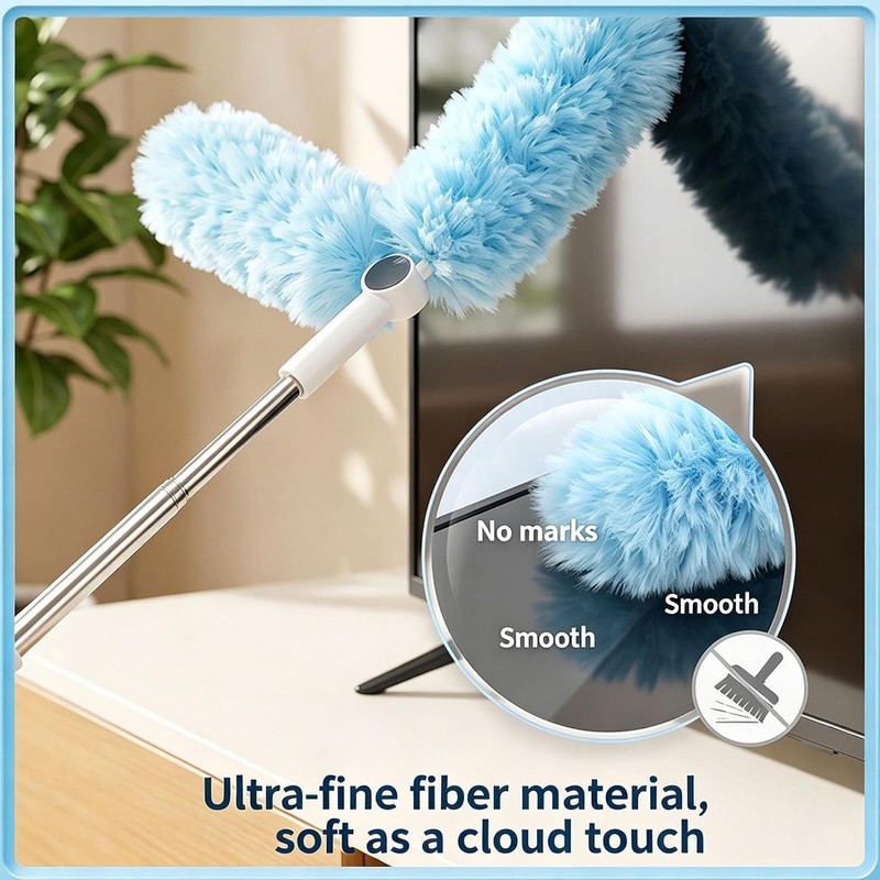 Plumero de microfibra extensible con mango telescópico para techos y