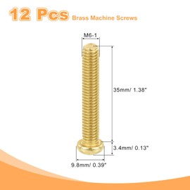 uxcell 12Pcs Brass Machine Screws, M6x35mm Phillips Pan Head Fastener Machinery Bolts, Pan Head Fastener Bolts for Furniture, Office Equipment, Electronics, Brass Tone
