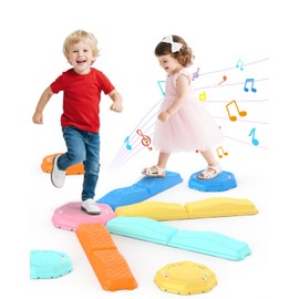 Holyton Music Light Up Balance Beam and Toddler Stepping Stones 13 Pieces, Non-Slip Plastic Balance Stackable Stepping Stones for Kids, Sensory Toys for Toddlers, Indoor or Outdoor Play, Easy Storage