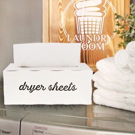 AuldHome Design Dryer Sheet Dispenser; Countertop Rustic White Fabric Softener Sheet Holder for Laundry Room