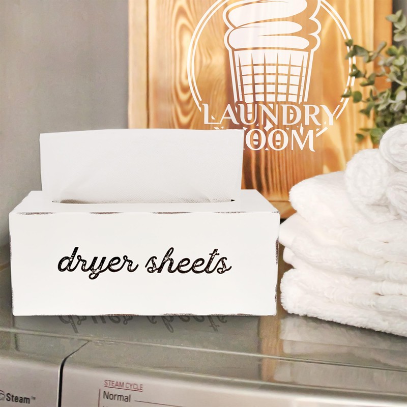 AuldHome Design Dryer Sheet Dispenser; Countertop Rustic White Fabric Softener