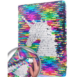 Reversible Sequin Journal for Girls, 5.5"x8.3" 160 Lined Pages Girls Journal Intime Pour Fille Pink Notebooks for Kids Magic Unicorn Flip Sequin Diary for Girls Writing Drawing Gifts for Girls and Boy