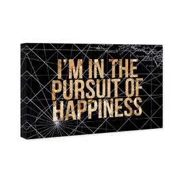 The Oliver Gal Artist Co. Typography and Quotes Wall Art Canvas Prints 'Pursuit of Happiness Night' Home Décor, 24" x 16", Gold, Black