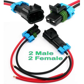 2-Pack (Male to Female Pigtail 12GA) Metri-Pack 2-Pin 30 Amp, 280 Series Connector Multi-Purpose