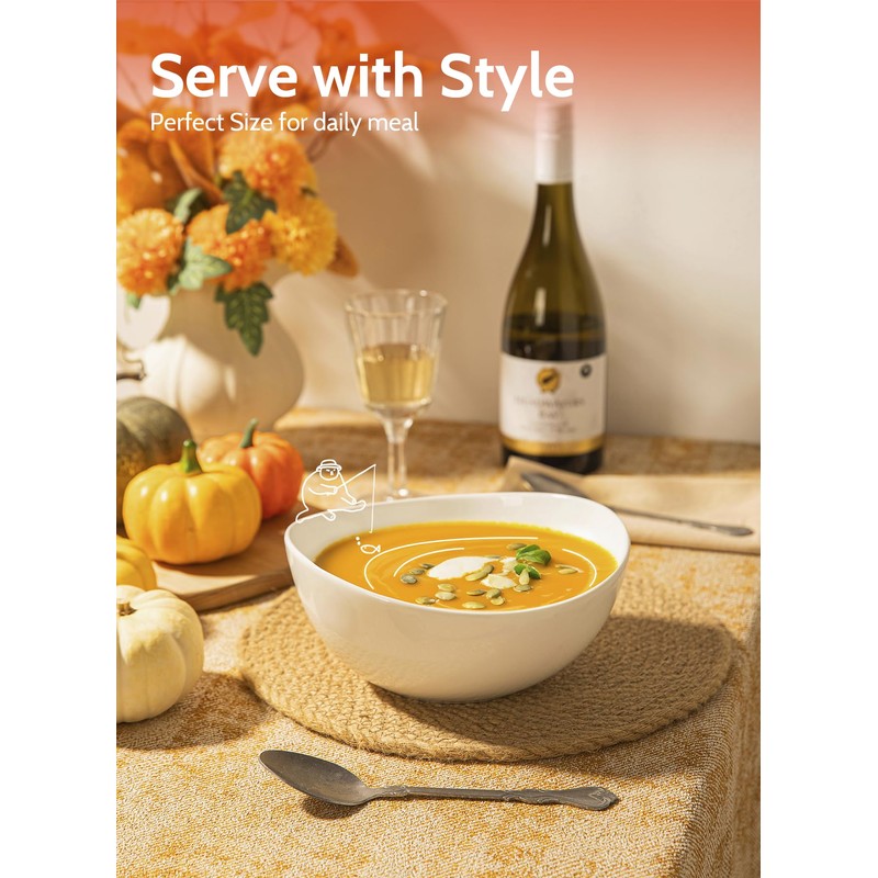 Sweese 8 Inch Porcelain 42 oz Serving Bowls Set of
