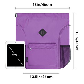 WANDF Drawstring Backpack Sports Bag with Shoe Compartment Water Resistant String Backpack Cinch for Women Men, Purple Large, Sporty