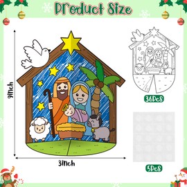 CY2SIDE Easter Nativity Coloring Craft - 36PCS Color Your Own Xmas Nativity 3D House Gift Make Your Own Jesus Birth Scene Craft DIY Christian Xmas Gift for Kids School Project Classroom Activities