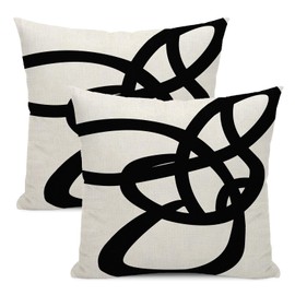 Black And White Pillow Covers 20x20 Set Of 2 Geometric Abstract Modern Art Line Throw Pillow Covers Modern Minimalist Style Decorative Square Linen Cushion Case Boho Decoration For Couch Sofa Outdoor