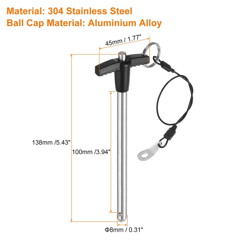 QUARKZMAN Pack of 2 T-Handle Locking Pins, 8 mm x