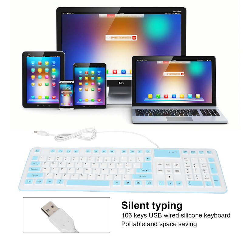 Foldable Silicone Keyboard 106 Keys Waterproof Dustproof Foldable USB Wired