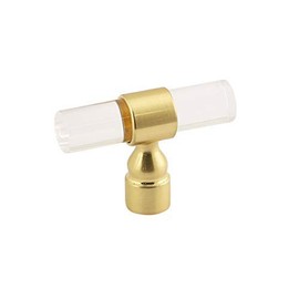 Lucite on Satin Gold -Knob 2.2" x 0.66" - Face - Modern Gold - Clear Acrylic Cabinet Handle Furniture Door (10 Pack)