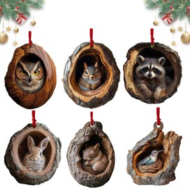 Christmas Tree Animal Pattern 2D Acrylic Ornament,Animal Ornament Hanging Ornament for Animal Lovers,Animal Christmas Ornament (6pcs)