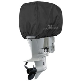 Explore Land Outboard Motor Cover - Waterproof 600D Heavy Duty Boat Engine Hood Covers - Fit for Motor 225-300 HP, Black