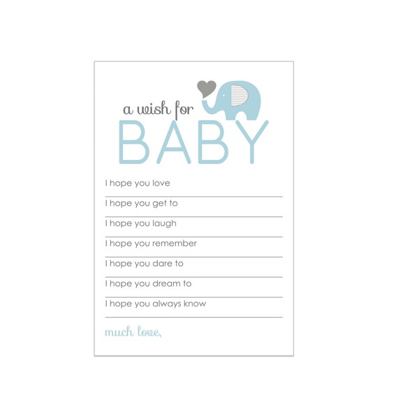 Paper Clever Party Blue Elephant Baby Shower Wish Cards, Best Wishes Activity, Birthday Guest Book Alternatives, 4x6, 20 Pack