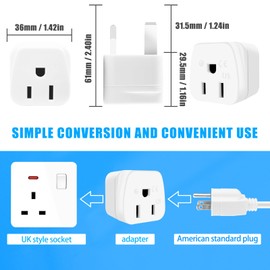 US to UK Plug Adapter, OFOAEEA 2 Pack Type G Travel Adaptor, UK Travel Plug Adapter, UK Power Adapter, Ireland Plug Adapter, for Scotland British London England Hong Kong Irish Ireland, White
