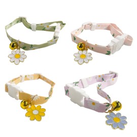 4Pcs Unique Daisy Cat Collar Lovely Comfortable Quick Release Kitten Collar Soft Adjustable Flower Pattern Pet Collar with bells for Pets Detached Pendant